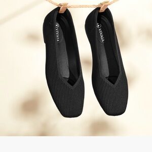 VIVIAIA Square-Toe V-Cut Flats (Margot 2.0) Black Sz 9.5